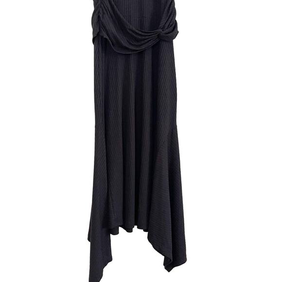ANTHROPOLOGIE Kingsolver Asymmetrical Ribbed Dress Black Small S - Picture 6 of 11